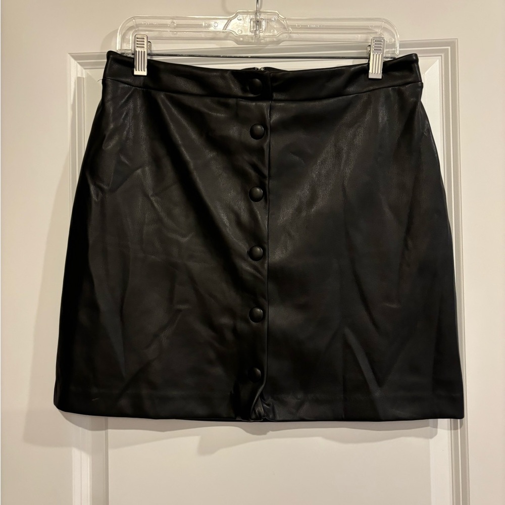 LOFT Black Leather Skirt